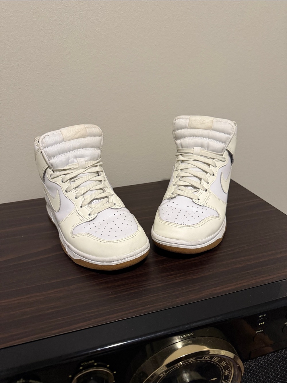 Nike Women’s High-Top Sneakers in White and Cream with Gum Sole
